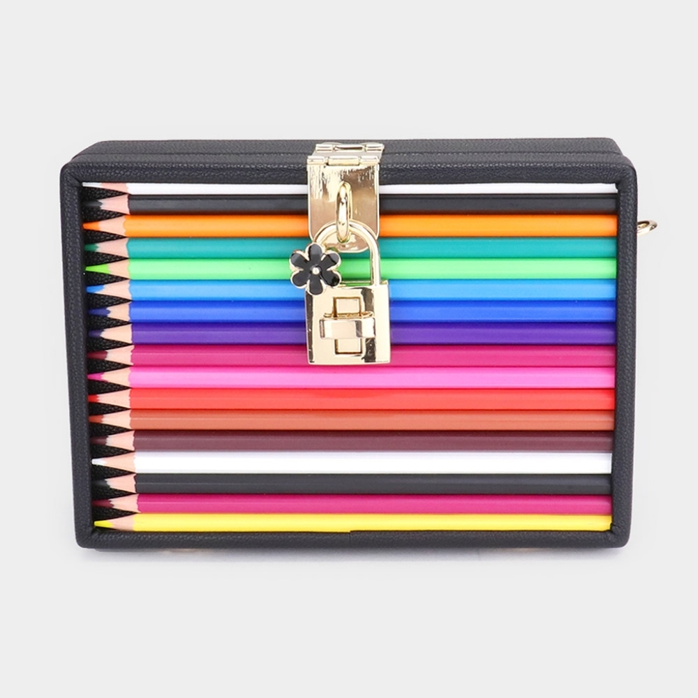 MultiColored Black Leather and Color Pencils Bag